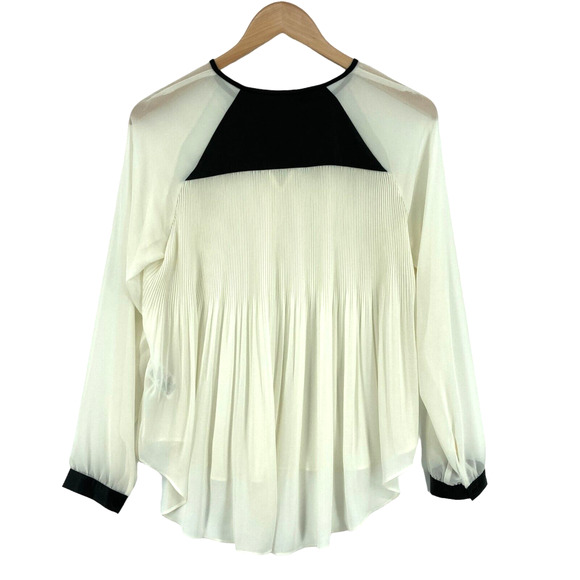 Kenneth Cole Blouse Top Womens Petite Small White Chiffon Drawstring V Neck - Picture 2 of 15